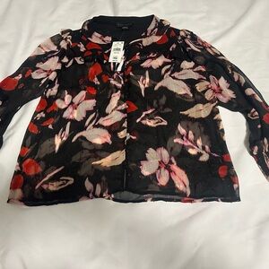 Sanctuary Black and Pink floral design blouse long sleeve size medium